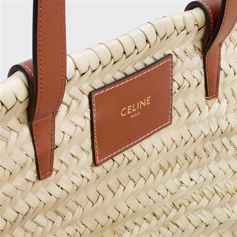 medium triomphe celine classic panier in raffia and calfskin tan|Celine.